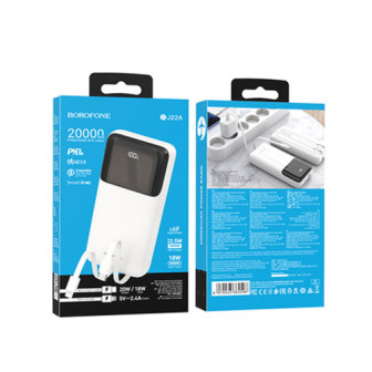 Power Bank Borofone BJ22A Branco 20000mAh Dual Port USB E Tipo-C
