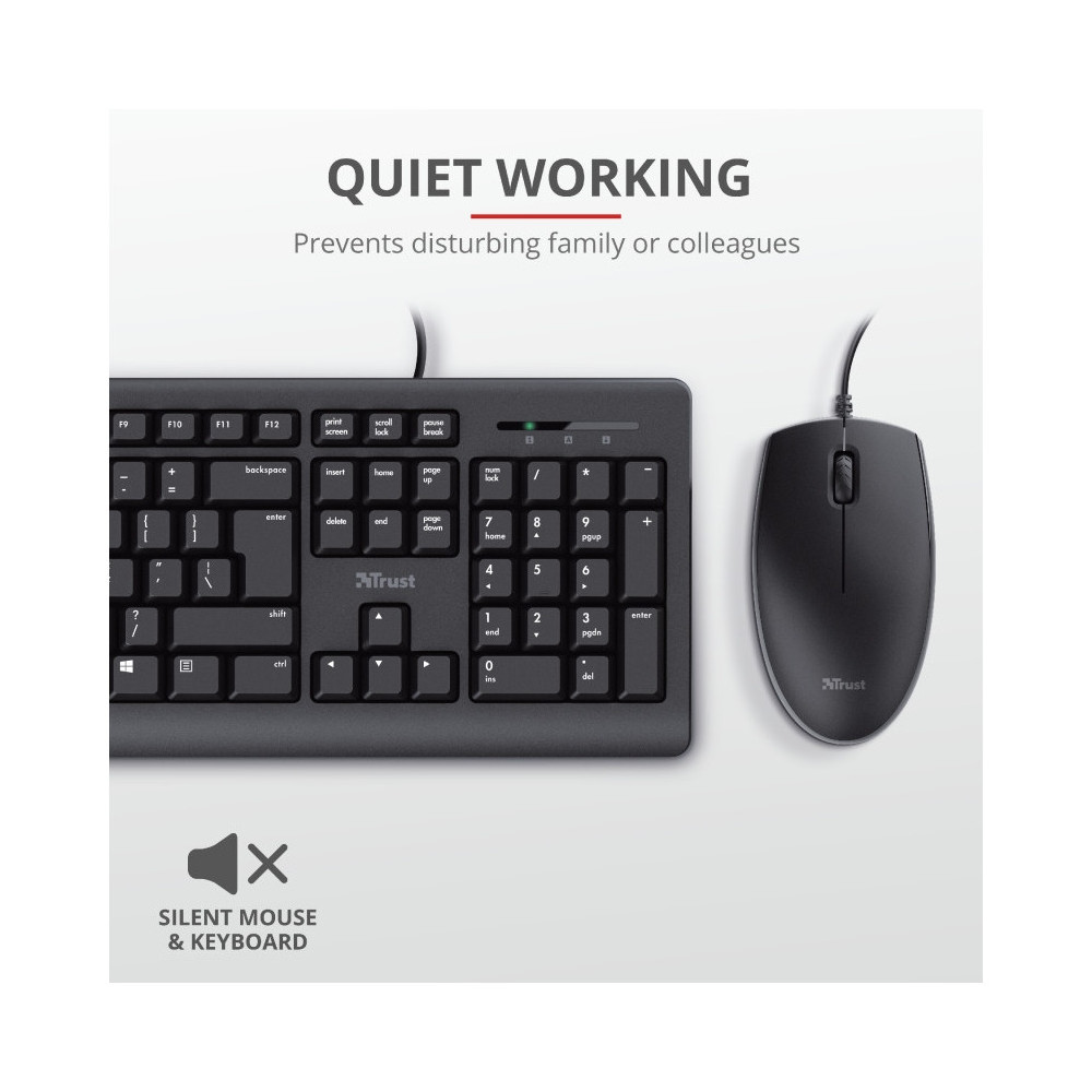Teclado Com Rato Trust Tkm-250 1.8m Cable Spill Resistant Preto