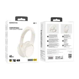 Auscultador Borofone Bo25 Branco 40mm Sem Fio Bluetooth E Aux