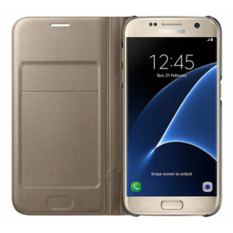 Flip Cover Wallet Samsung Galaxy S7 Led View Ef-Ng930pfegww Dourado Blister