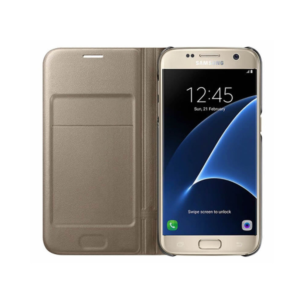 Capa Flip Cover Wallet Samsung Galaxy S7 Led View Dourado