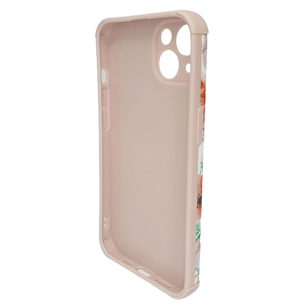 Capa Silicone Gel Com Desenho Flor Apple Iphone 13 6.1" Rosa Protetor De Câmera