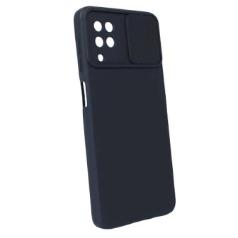 Samsung Galaxy A12 Black With Camera Protector And Sliding Window Silicone Gel Case