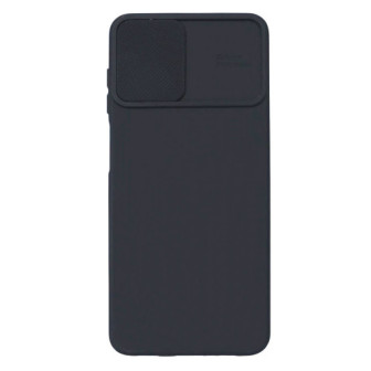 Capa Silicone Gel Samsung Galaxy A12 Preto Com Protetor De Câmera E Janela Deslizante