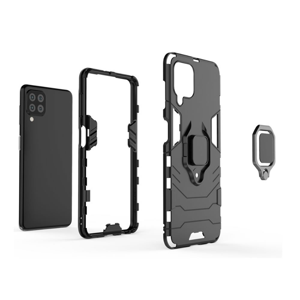 Samsung Galaxy A12 Black Anti-shock Armor Carbon Ring Armor Silicone Case