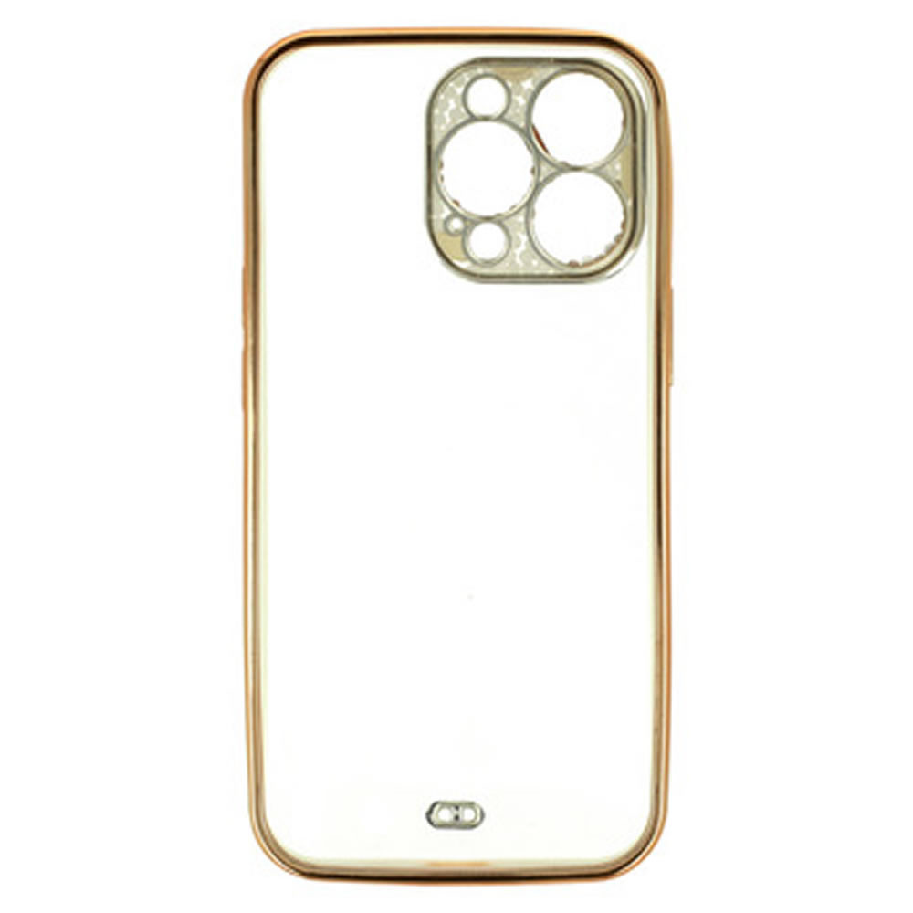 Apple Iphone 14 Pro Max Gold With Camera Protector And Glitter Stones Silicone Gel Case