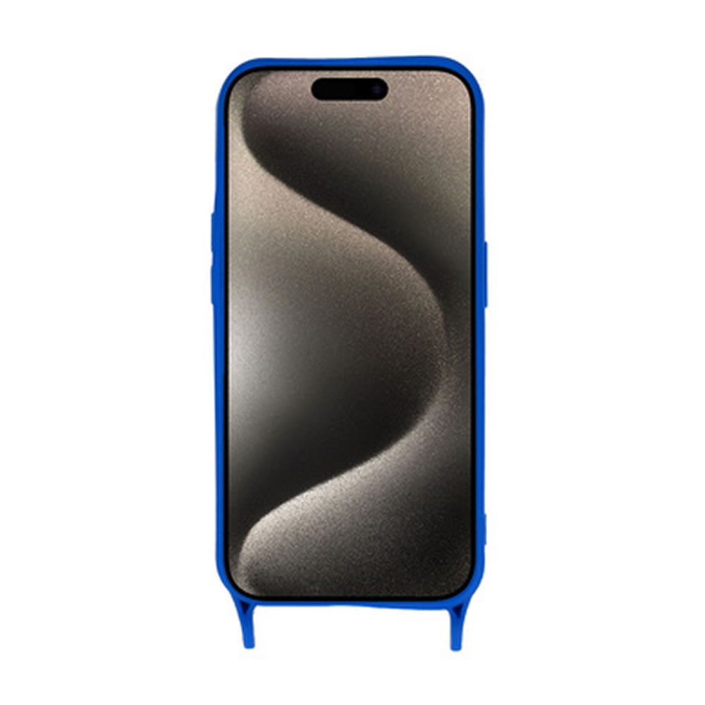 Apple Iphone 15 Pro Max Blue Silicone Case With Camera Protector And String