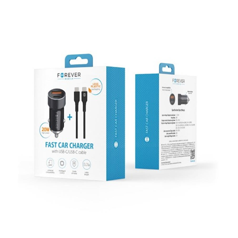 Forever CC-06 Black 20W USB/USB-C Lighter Adapter With 60W USB-C Cable