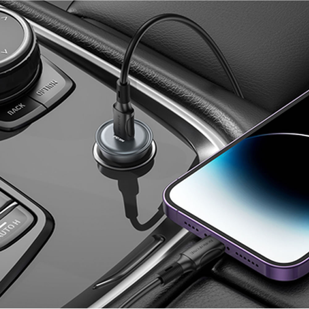 Borofone BZ26 Grey Car Charger 30W 3.0A With Type-C To Lightning Cable