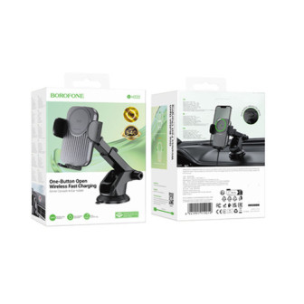 Suporte Com Carregador Borofone Bh222 Preto 15w Wireless Para Para-Brisas