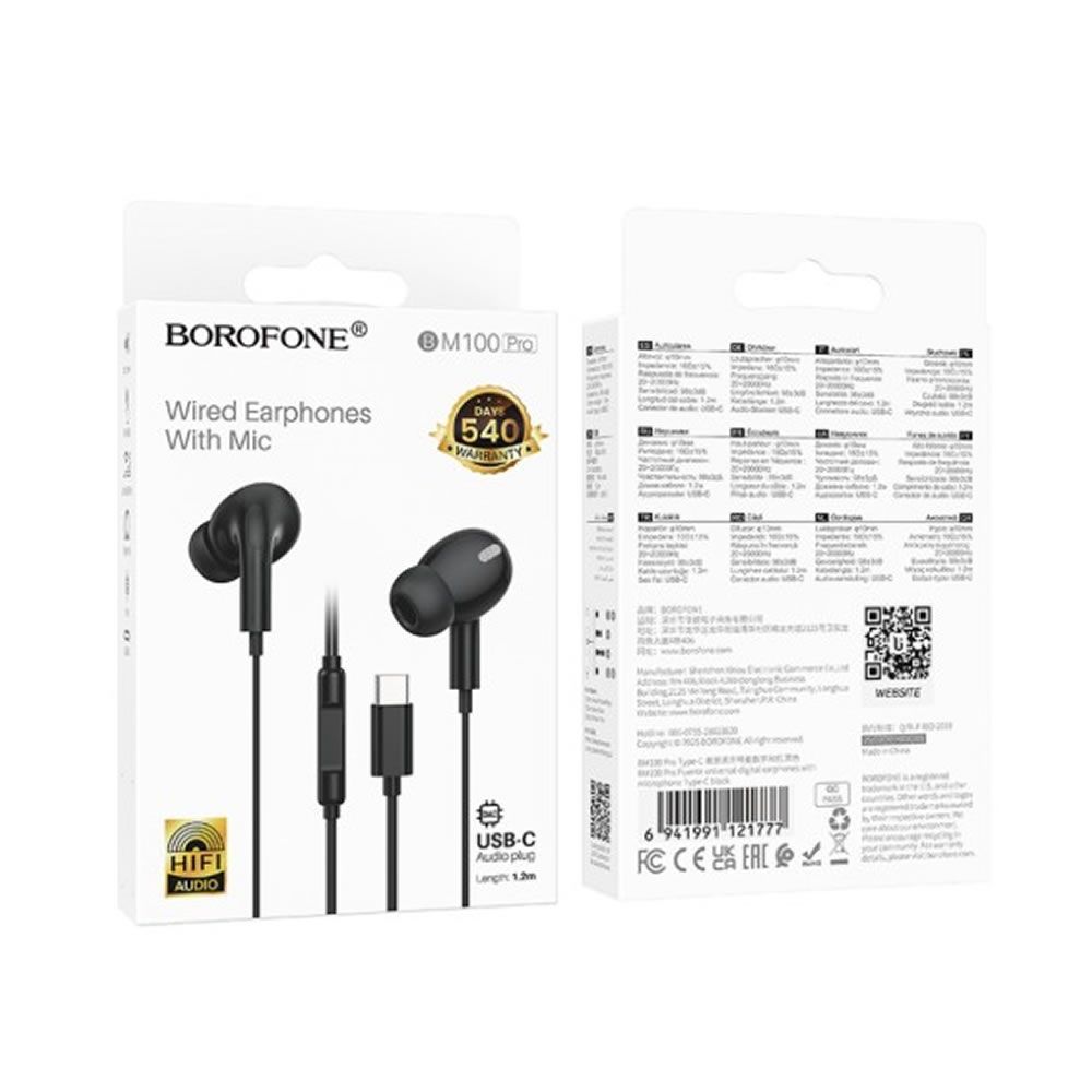 Auricular Borofone Bm100 Pro Preto 1.2m Para Tipo-C