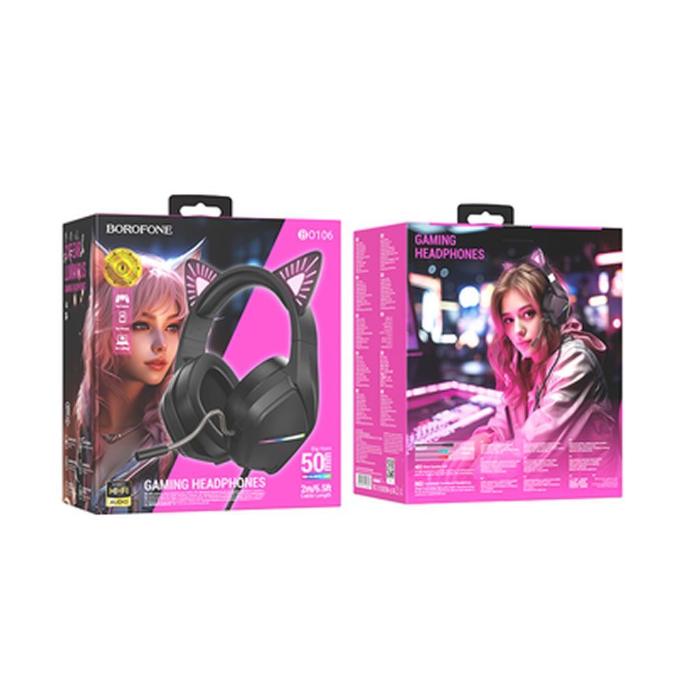 Auscultador Gaming Borofone Bo106 Preto 3.5mm 2m Cat Ear
