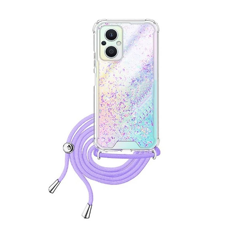 Capa Silicone Oppo Reno8 Lite/Reno7 Z 5G Lilás Brillhantes Com Corda