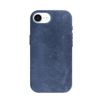Apple iPhone 16e Dark Blue Leather Hard Silicone Case With MagSafe