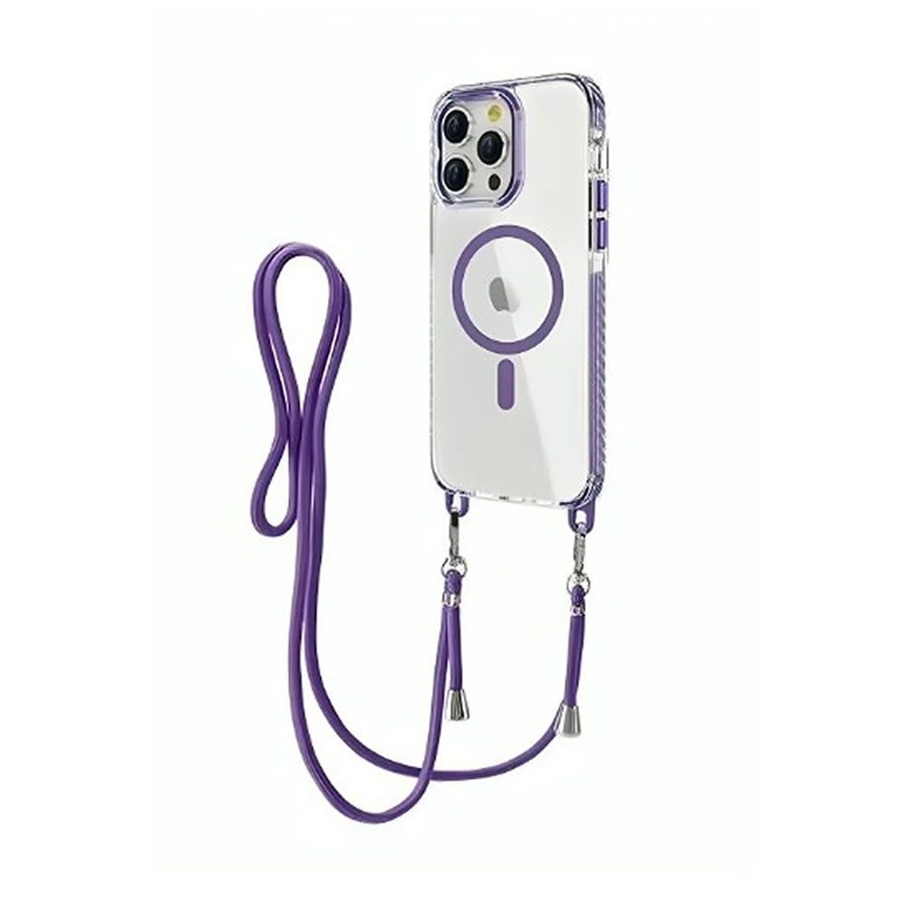 Capa Silicone Gel Bumper Apple Iphone 14 Pro Roxo MagSafe Com Corda