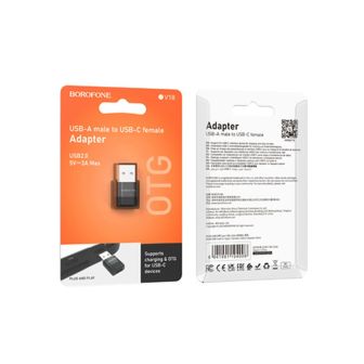Adaptador Borofone BV18 Preto USB-A Para USB-C 3A 5V