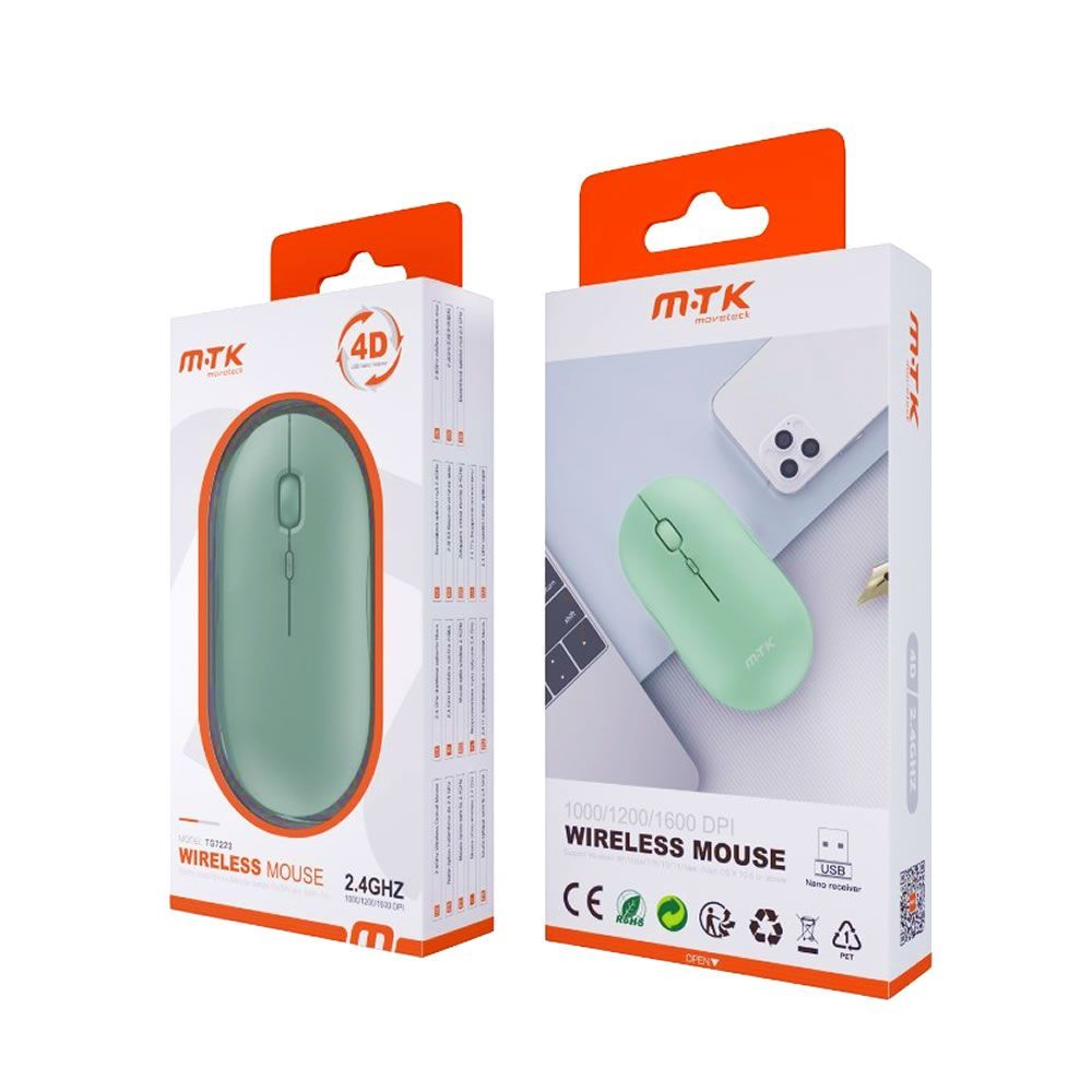 MTK TG7223 Green Wireless Mouse 2.4ghz 1000/1200/1600 DPI