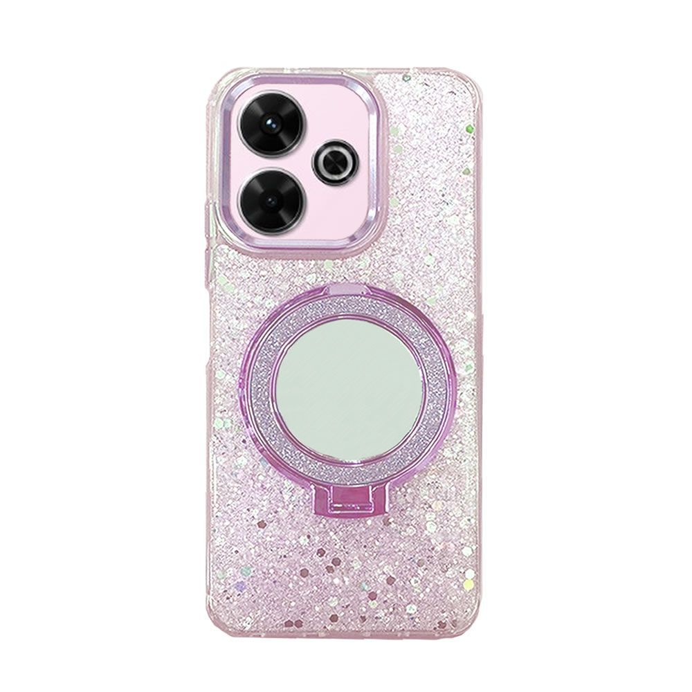 Capa Silicone Dura Xiaomi Redmi 13 4G/5G Rosa Brilhantes Com Anel De Dedo E Espelho