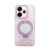 Capa Silicone Dura Xiaomi Redmi 13 4G/5G Rosa Brilhantes Com Anel De Dedo E Espelho