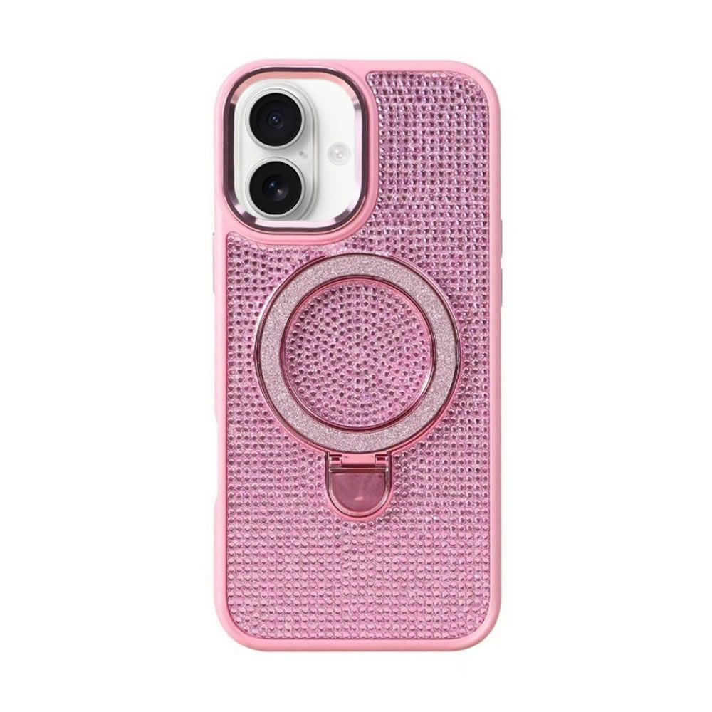 Apple iPhone 17 Pink Glitter Silicone Case With Stand