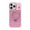 Apple iPhone 17 Pro Max Pink Glitter Silicone Case With Stand