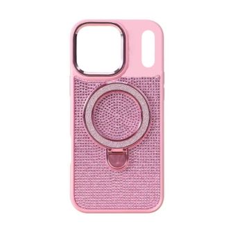 Apple iPhone 17 Pro Max Pink Glitter Silicone Case With Stand