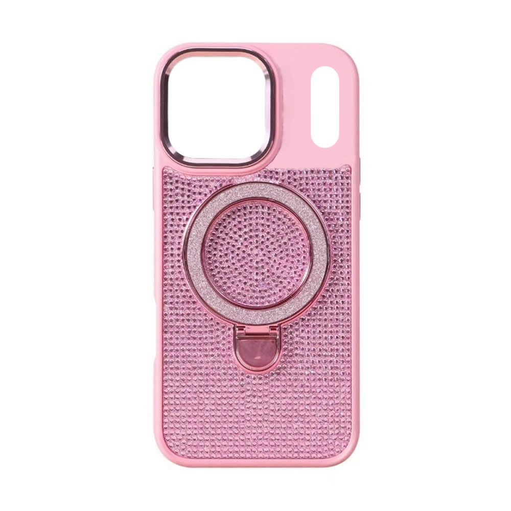 Apple iPhone 17 Pro Max Pink Glitter Silicone Case With Stand