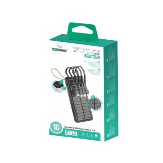 Power Bank New Science DX125 Preto 5000mAh 10W Com Cabo USB/USB-C/Lightning/Micro E Painel Solar