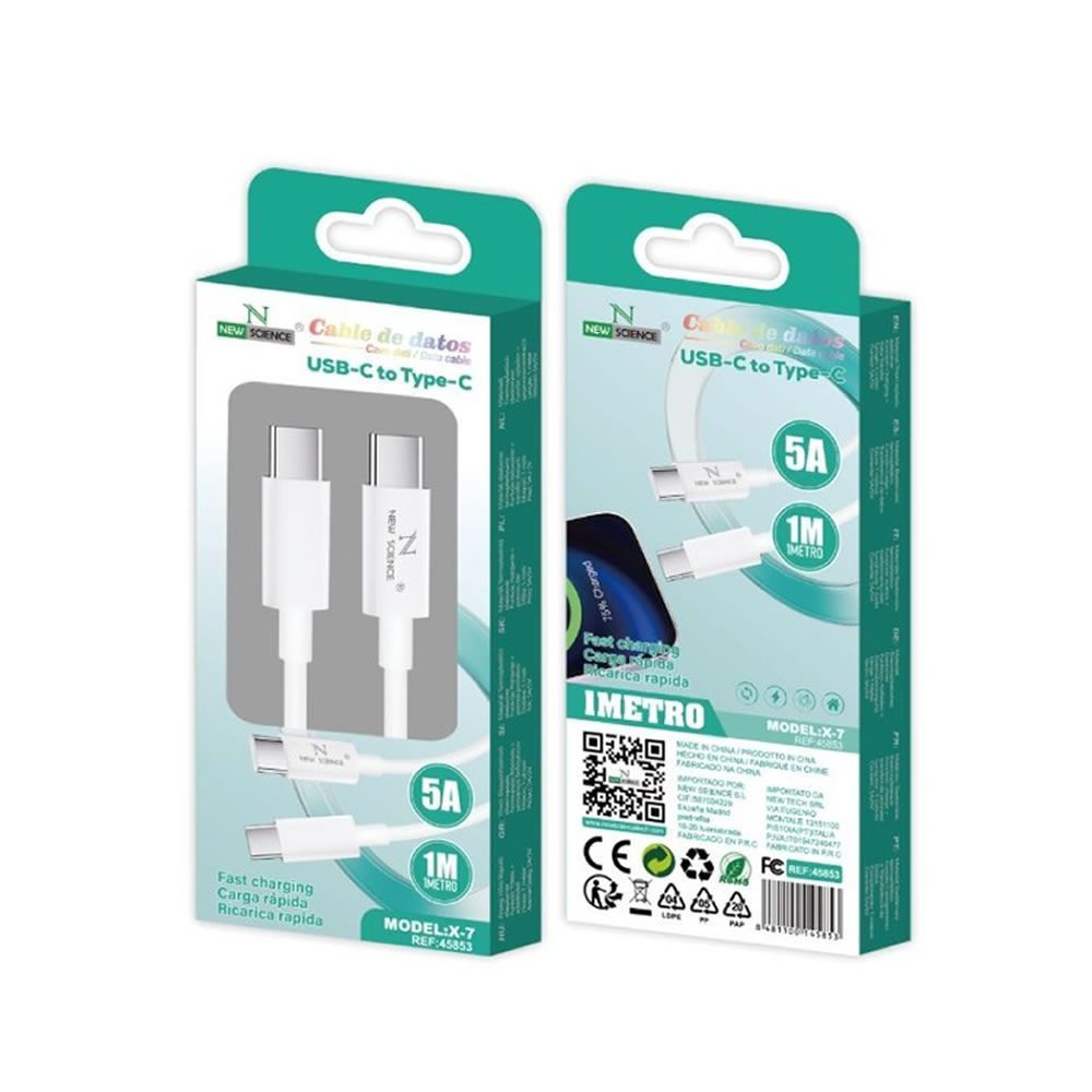 New Science X-7 White USB Type-C To Type-C Data Cable 5A 1m