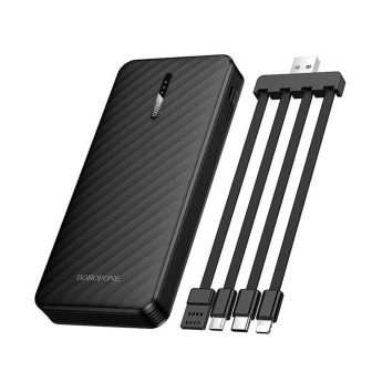Power Bank Borofone BJ84 Preto 10000mAh Com Cabo USB-A/USB-C/Micro USB E Lightning