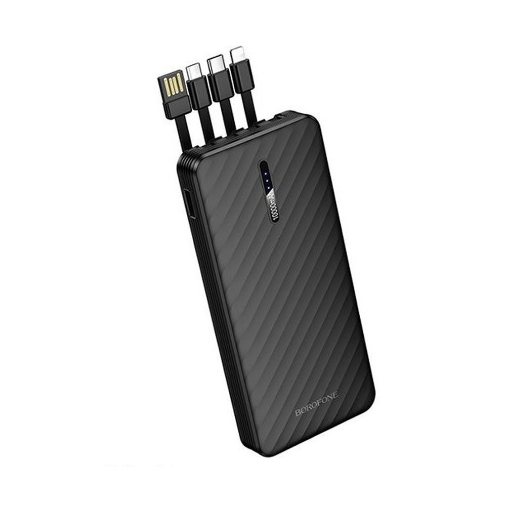 Borofone BJ84 Black 10000mAh Power Bank With Cable USB-A/USB-C/Micro USB And Lightning