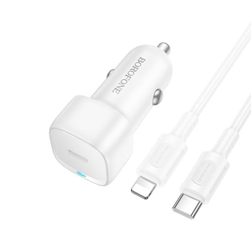 Carregador De Isqueiro Borofone BZ34A Branco 20W Tipo-C Para Lightning