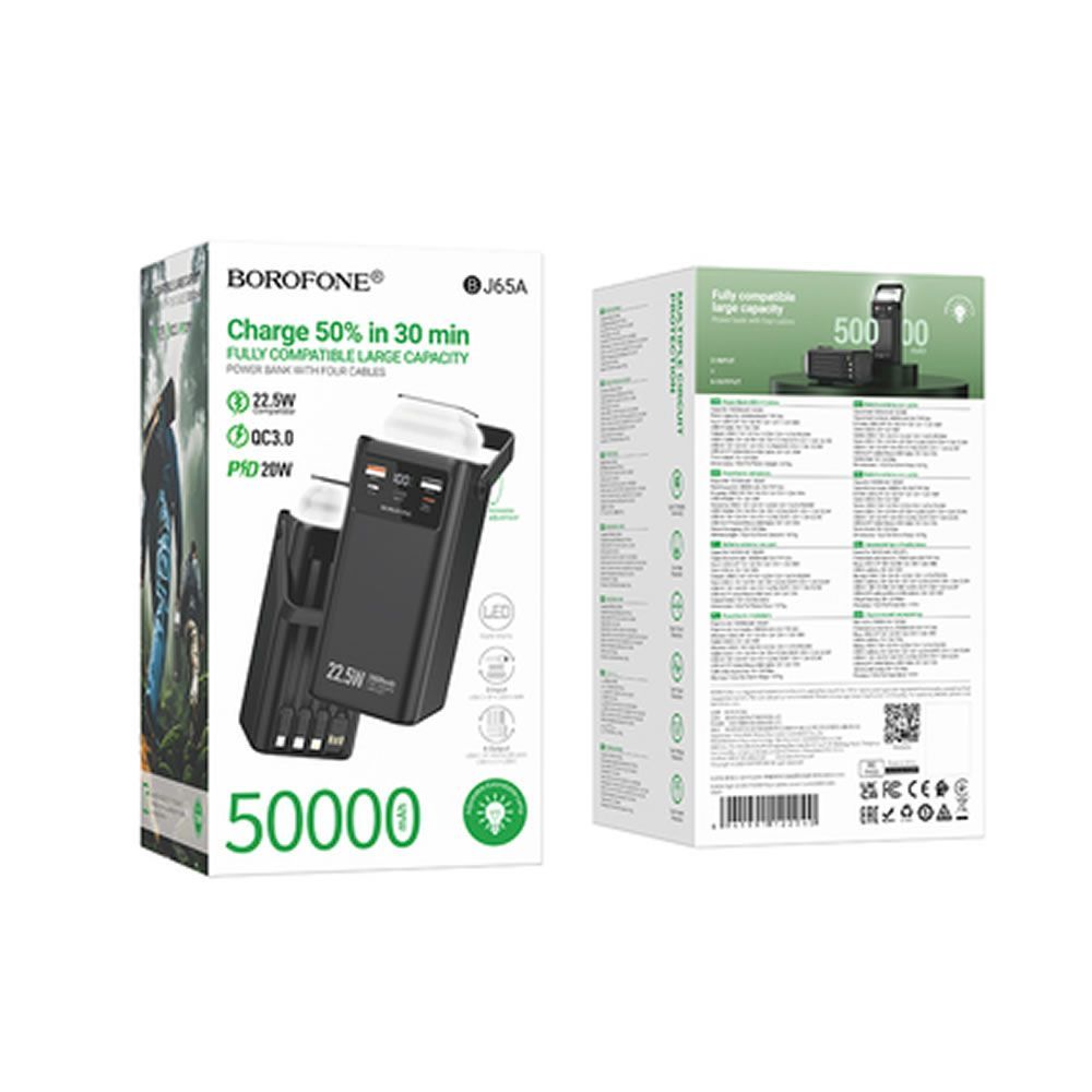 Borofone BJ65A Black Power Bank 50000mAh 22.5W 3.0A 3 Inputs And 6 Outputs