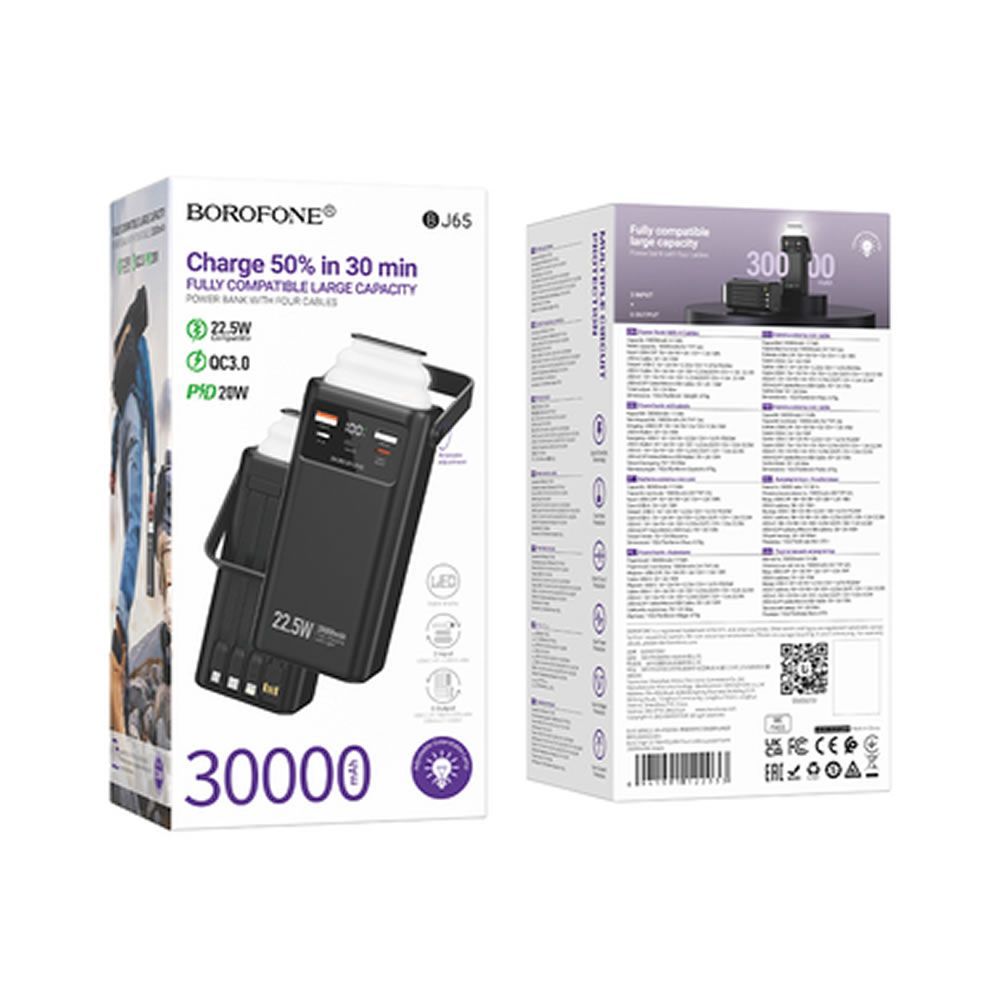 Borofone BJ65A Black Power Bank 50000mAh 22.5W 3.0A 3 Inputs And 6 Outputs