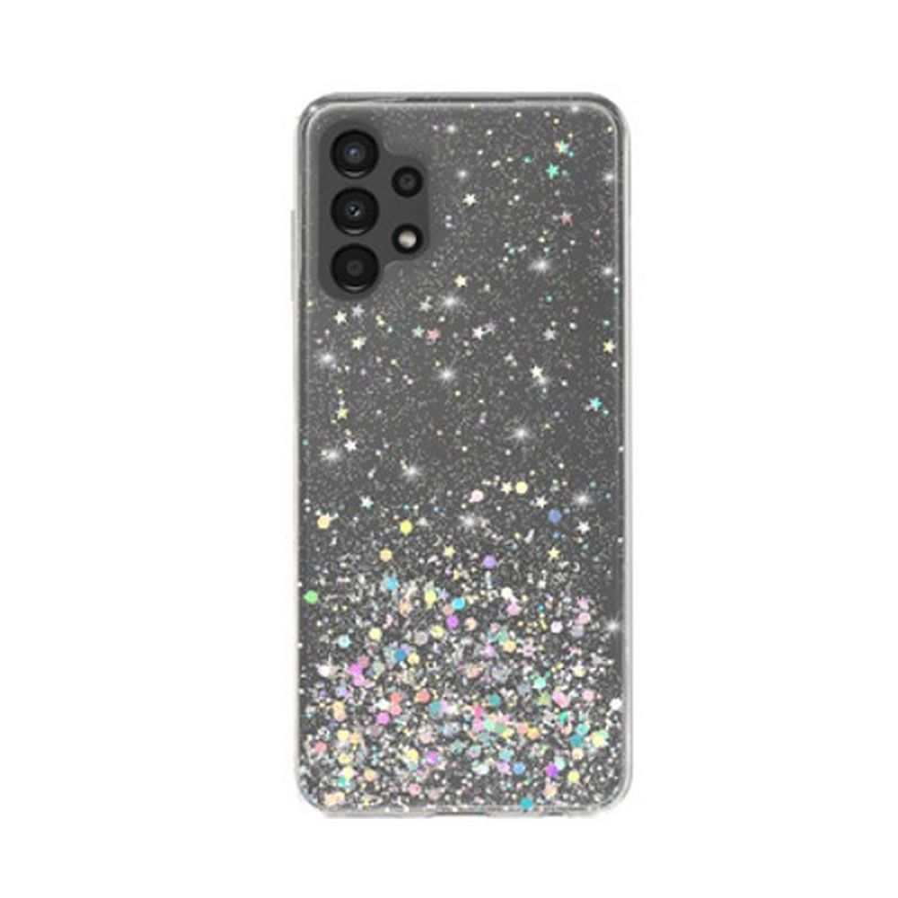 Capa Silicone Com Desenho Bling Glitter Samsung Galaxy A13 4G Transparente Com Protetor De Câmera