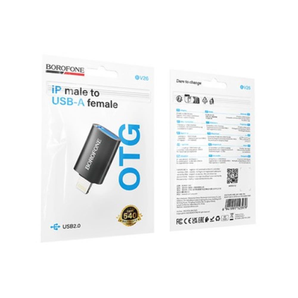 Adaptador Borofone BV26 Preto USB-A Para Lightning