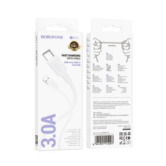 Cabo De Dados USB Tipo C Borofone BX111 Branco 3.0A 1m