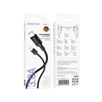 Cabo De Dados USB Tipo C Borofone BX111 Preto 3.0A 1m