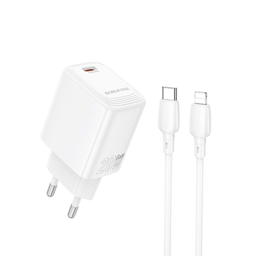 Carregador 240V Borofone BN26 Branco 20W 3.0A USB-C Para Lightning