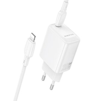 Carregador 240V Borofone BN26 Branco 20W 3.0A USB-C Para Lightning