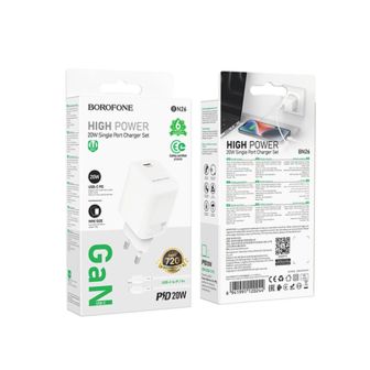 Carregador 240V Borofone BN26 Branco 20W 3.0A USB-C Para Lightning