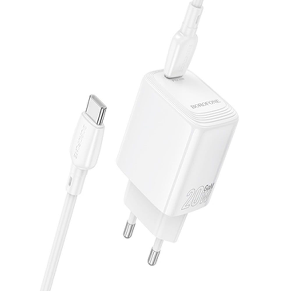 Carregador 240V Borofone BN26 Branco 20W 3.0A USB-C Para Tipo-C