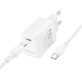 Carregador 240V Borofone BN26 Branco 20W 3.0A USB-C Para Tipo-C